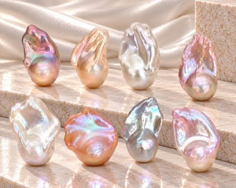 Gran perla barroca de agua dulce (25 x 15 mm) – Rosa natural iridiscente para la fabricación de joyas.