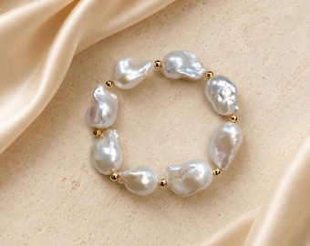 Pulsera de perlas naturales de agua dulce, dije de estrella barroca francesa en capas, joyería nupcial romántica