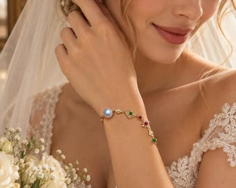 Pulsera de perlas barrocas, pulsera de perlas naturales de agua dulce, joyería victoriana vintage, pulsera de piedras preciosas coloridas, pulsera de oro de la corte real