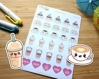 #901-008-068-WH Cafe Muted Rainbow Coffee Cup Stickers for Tracking Coffee Latte Coffee Cup Planner Stickers