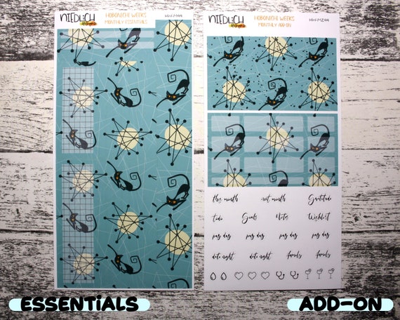 50s Style Stickers Retro Cat Edition Hobonichi Weeks Month at a Glance Sticker Kit 42 Foiled Stickers Hobo Monthly Spread Stickers