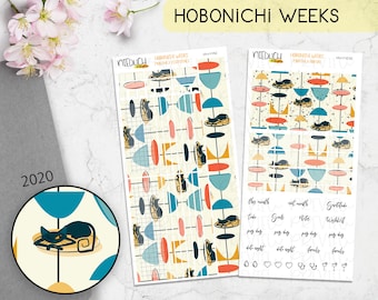 50s Style Stickers Retro Cat Edition Hobonichi Weeks Month at a Glance Sticker Kit 42 Foiled Stickers Hobo Monthly Spread Stickers