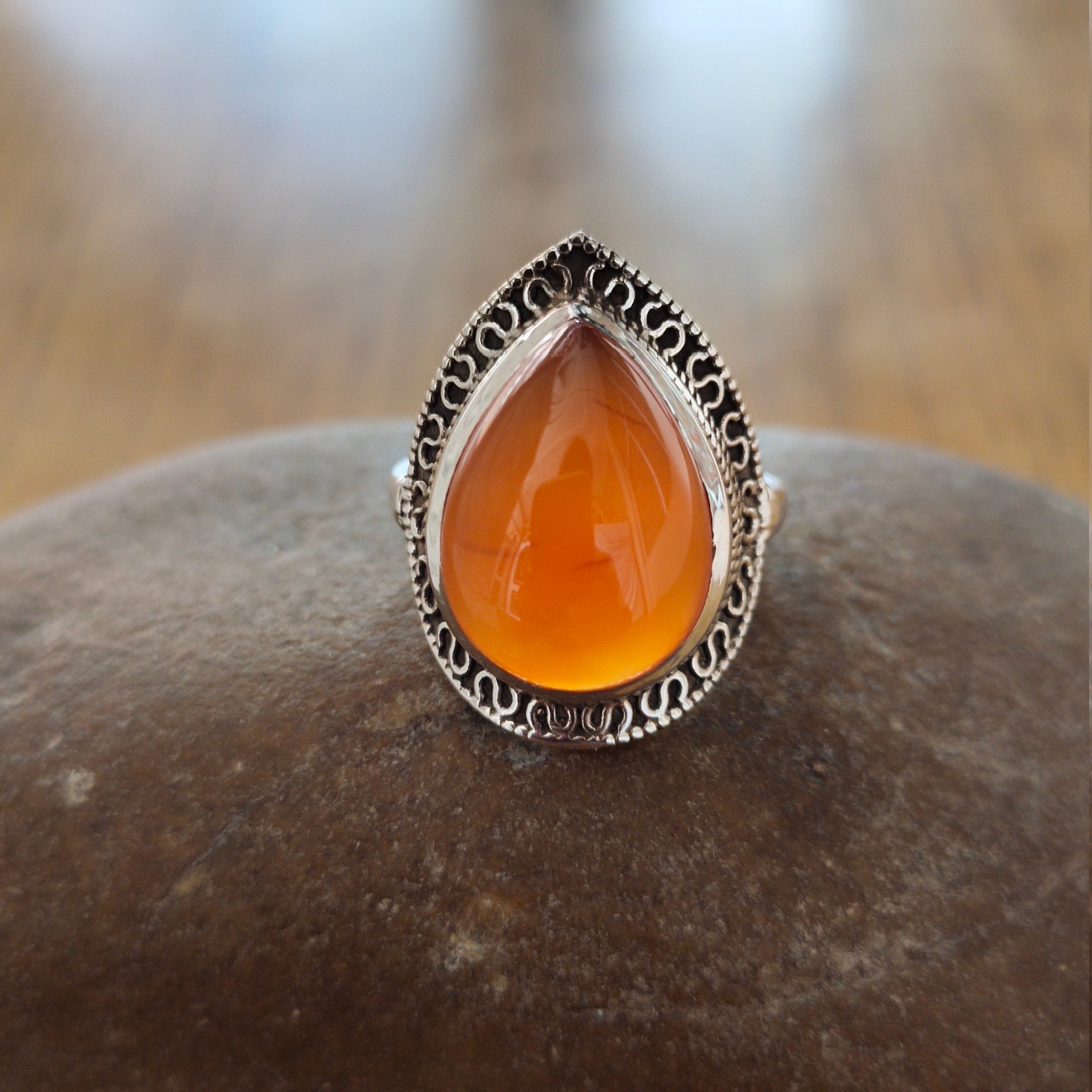 Beautiful Carnelian Stone Ring 925 Sterling Silver Statement Etsy