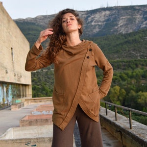 Organic cotton - hemp, The crossover, hooded cardigan, women fleece cardigan, urban / nomadic / boho / ethnic