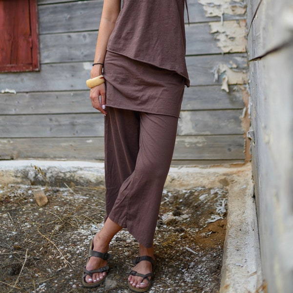 Cotone organico, pantaloni con gonna di canapa, pantaloni a gamba larga, pantaloni Gaucho, pantaloni corti, pantaloni nomadi, pantaloni organici, pantaloni yoga