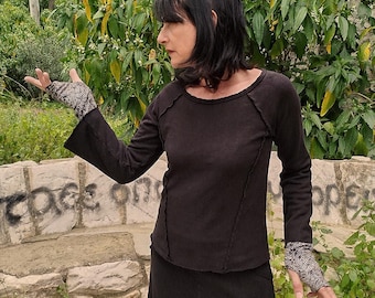 Organic cotton - hemp, Urban-wide neck top/sweater, women fleece, nomadic / yoga / boho / ethnic