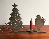 Tin Santa Claus and Christmas Tree Candlestick Holder