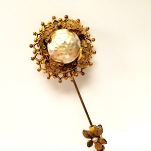 Vintage Signed Miriam Haskell Baroque Faux Pearl Art Nouveau Brooch Pin
