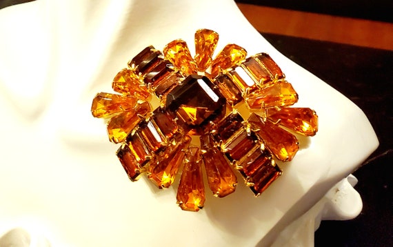 Vintage Large Weiss Art Deco Amber Baguettes Rhin… - image 2