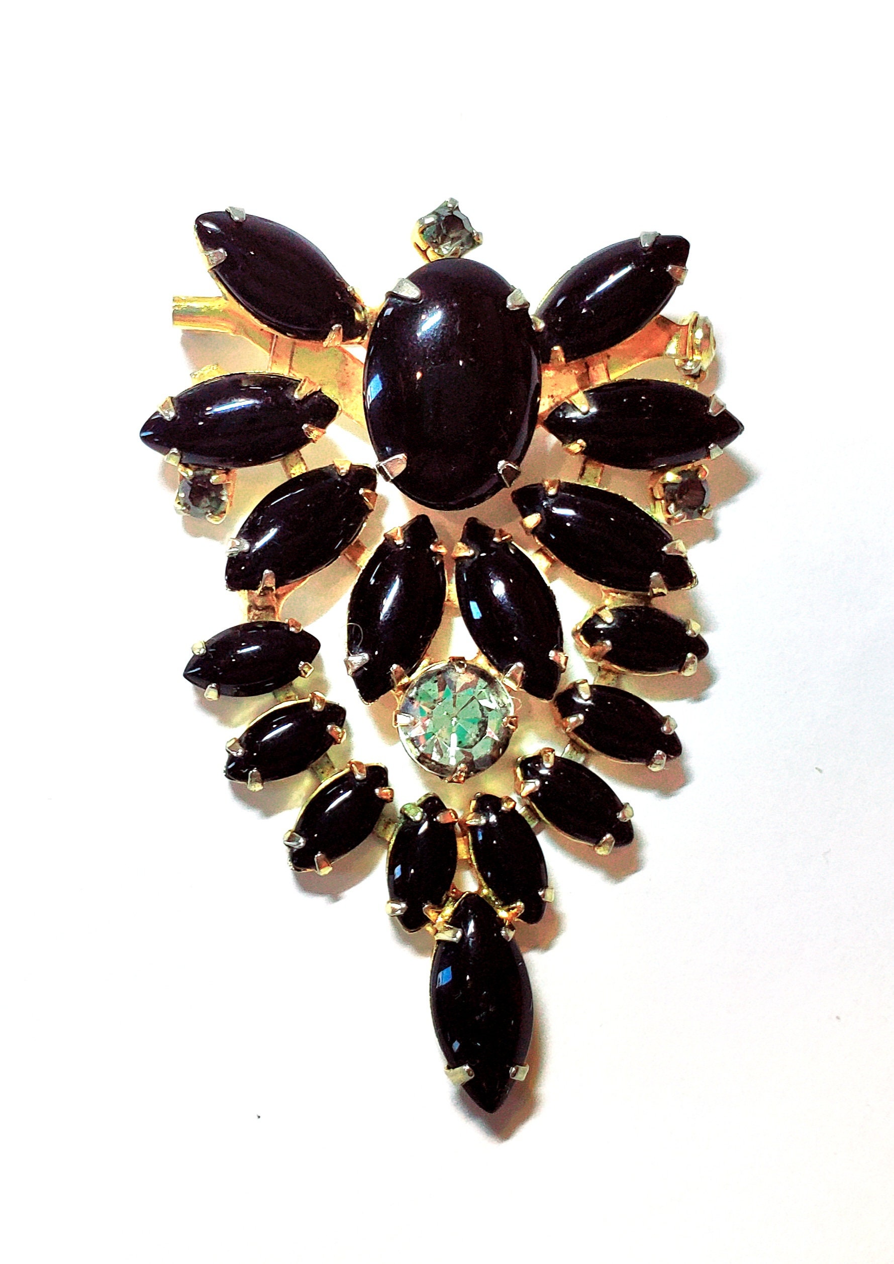 Broche Ancienne De Deuil Noire - Très Bon état, Bijou Fantaisie Vintage