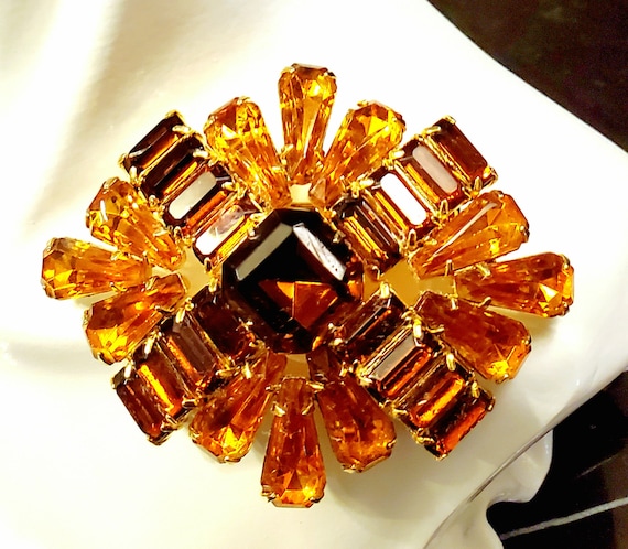 Vintage Large Weiss Art Deco Amber Baguettes Rhin… - image 1