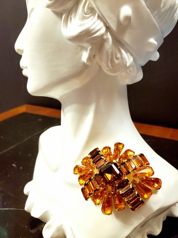 Vintage Large Weiss Art Deco Amber Baguettes Rhin… - image 4