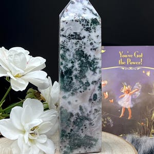 Unusual moss agate tree agate x chalcedony tower 180g point obelisk - crystal point rare