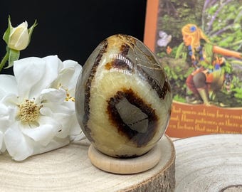 Beautiful Septarian crystal egg dragon egg - mystical calcite - septarian dragon stone egg yellow calcite fossil