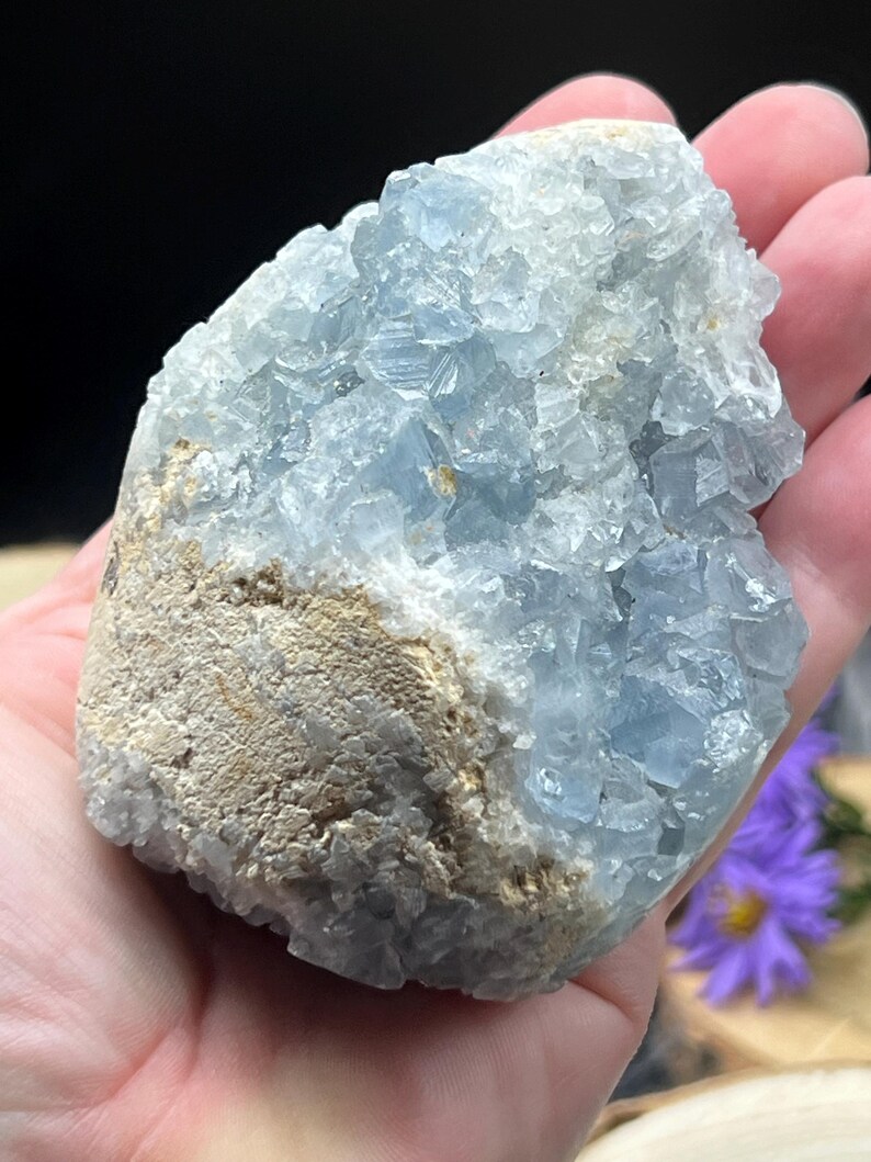 Large 485g Celestite Coelestin Sky Stone Celestine Geode Druse Stage