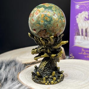 Support de boule de cristal fantastique en forme de dragon argenté et noir - Support de boule de cristal fantastique en forme de dragon