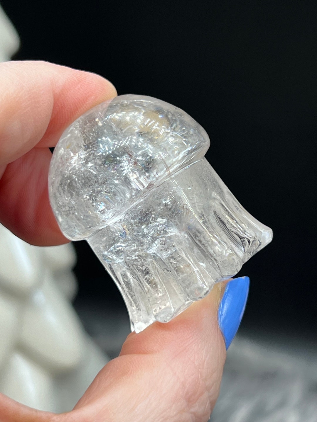 Beautiful Clear Quartz Jellyfish Gemstone Crystal Figurine Clear Quartz