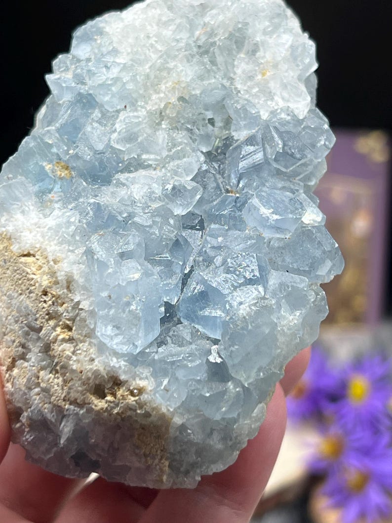 Large 485g Celestite Coelestin Sky Stone Celestine Geode Druse Stage