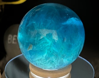 Belle boule de cristal de fluorite pierre précieuse bleue verte - boule de cristal de fluorite sphère bleue