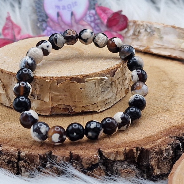 Hübsches Kristall Edelstein Armband mit Orca Achat Perlen - orca agate crystal bracelet flexible 8mm