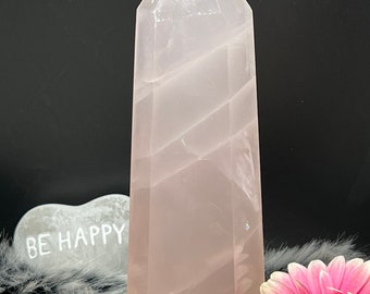 Large Rose Quartz Tower Point 528g Obelisk Gemstone Crystal - XL rose quartz crystal tower point generator