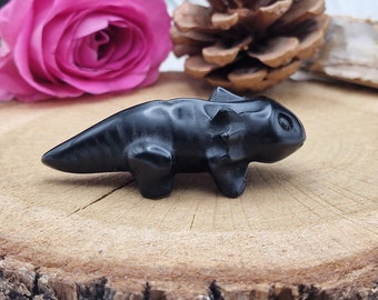 Mignon Gemstone Obsidian Axolotl - Figurine en cristal - sculpture d’amphibiens axolotl en cristal d’obsidienne noire