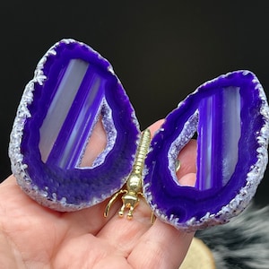 Purple crystal butterfly figurine gemstone - druzy agate slice geode druse