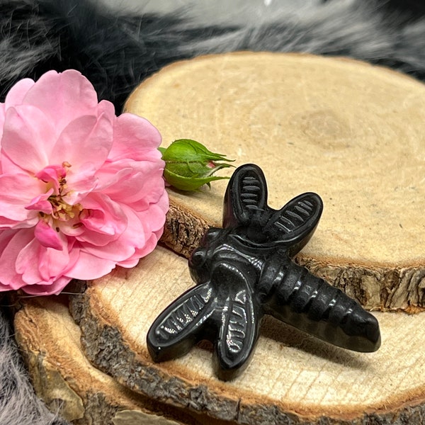 Schöne Obsidian Edelstein Libelle Figur - dragonfly crystal carving
