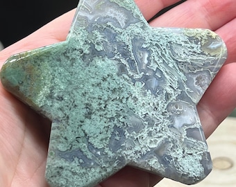 Beautiful large moss agate crystal star druzy - gemstone carving