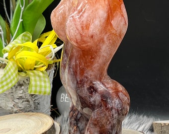 Großer XL 1kg Kristall Body Frauen Torso  aus Feuerquarz - Statue Kristall Edelstein Figur - fire quartz woman carving - goddess Aphrodite