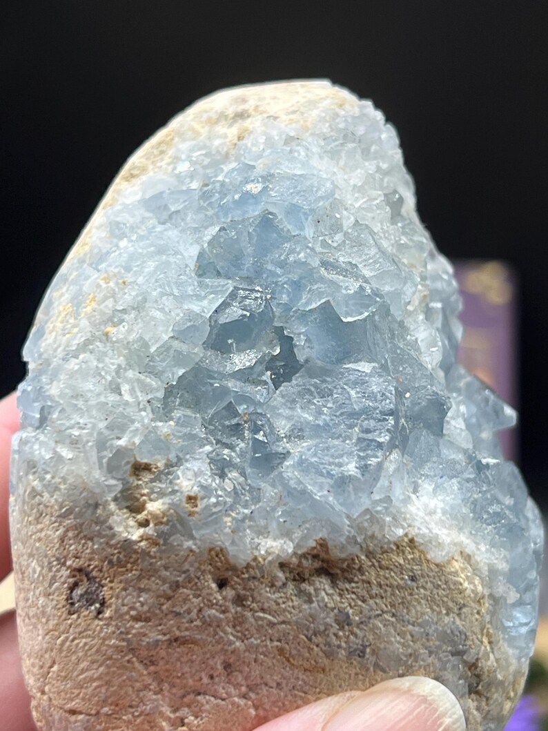 Large 485g Celestite Coelestin Sky Stone Celestine Geode Druse Stage