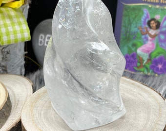 Impresionante piedra preciosa de forma libre con punta de llama de cristal de roca de 344 g - punta de llama de cristal de cuarzo transparente