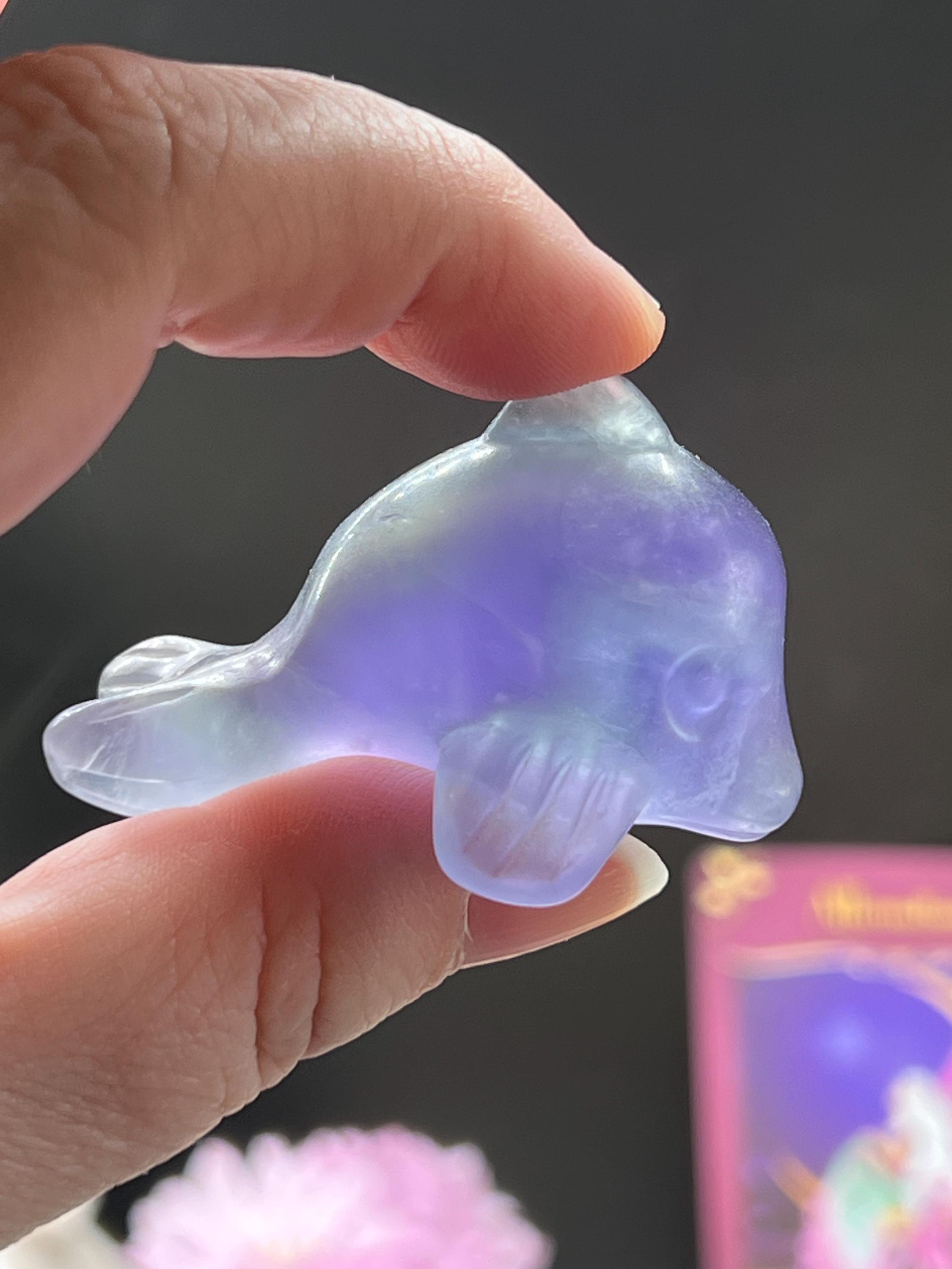 Beautiful dolphin made of purple fluorite - crystal figurine - dolphin whale crystal carving