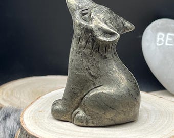 Large Pyrite / Marcasite Gemstone Wolf 305g - Crystal Figurine - crystal wolf carving pyrite