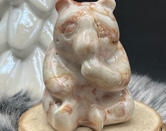 Schöne große Edelstein Figur Bär Braunbär Grizzly Bernstein Calcit Aragonit Kristall - crystal amber aragonite calcite bear carving