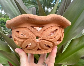 Orchid clay pot with ruffles and flower design/holes, no hanger.