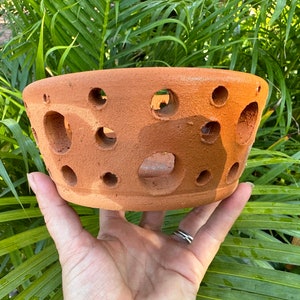 Orchid clay pot with large and small holes, no hanger. Handmade. 4”