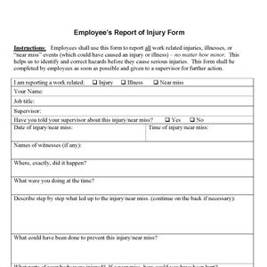 Accident Investigation Form | Employee Injury Form | Injury Report