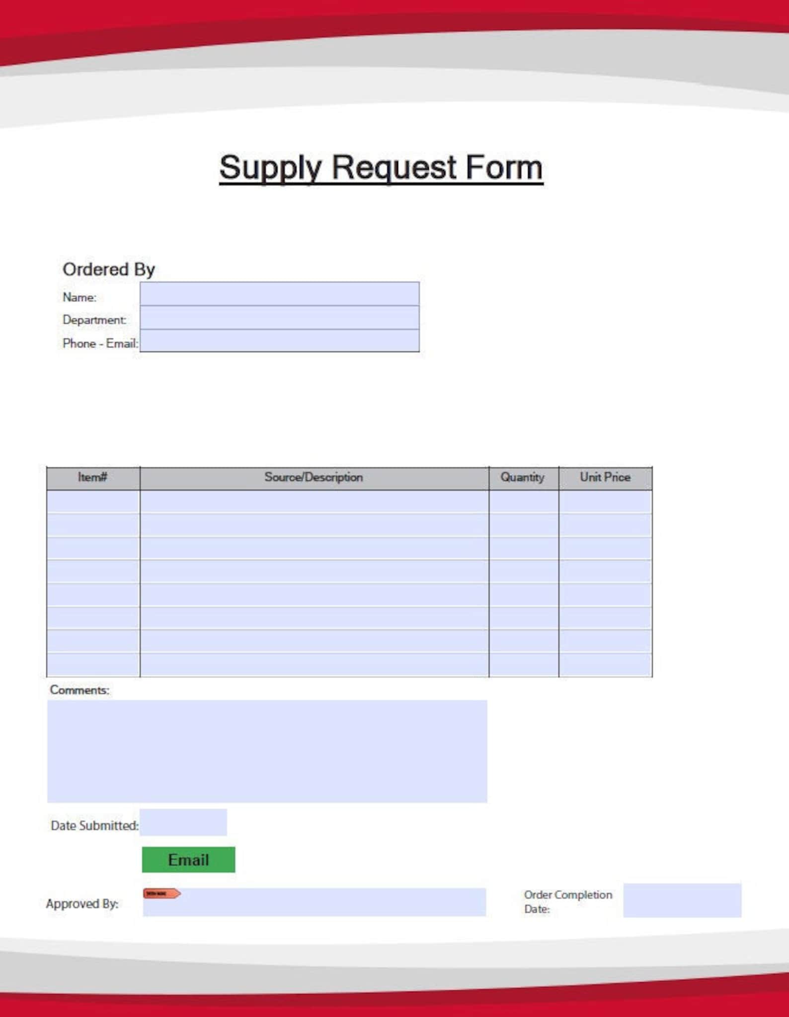 Supply Request Form PDF Fillable | Office Supply Request | Bussiness ...