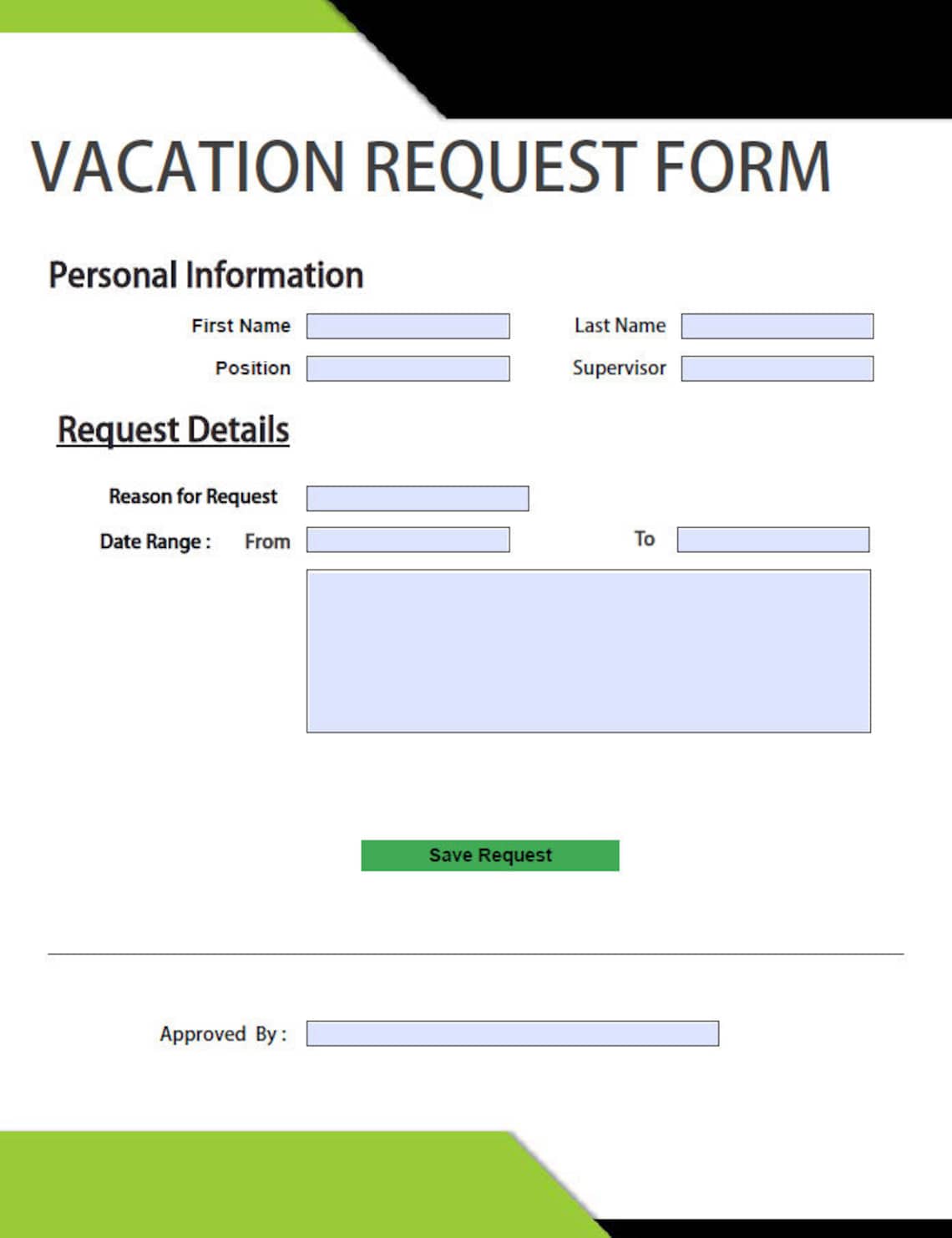 PTO Vacation Request Form. Editable PDF Form Vacation Request Form Time