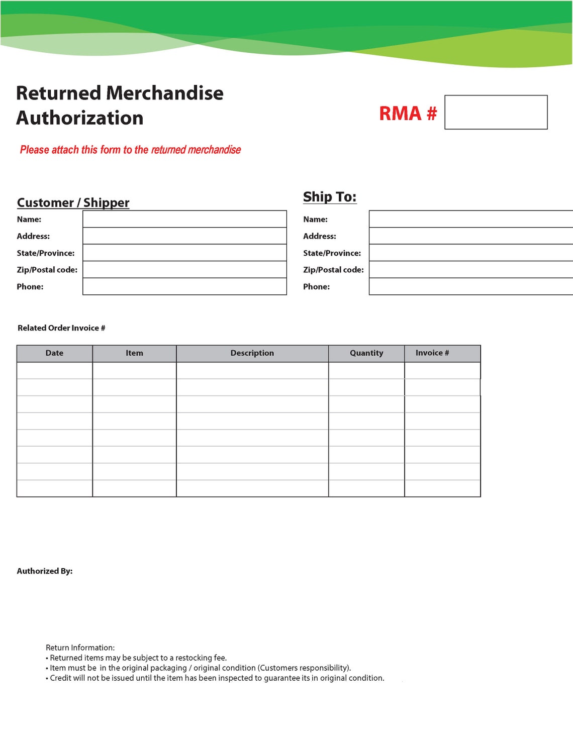 Fillable Rma Form Printable Forms Free Online
