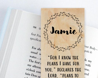 Jeremiah 29:11 Personalized Wood Bookmark  Christian Gifts for friend Unique Gift Ideas women  Xmas gift stocking stuffer idea small