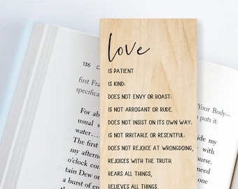 1 Corinthians 13:4 Wood Bookmark  Love Is Patient Love Is Kind  Small Christian Gifts Bible Verse Art Book Lover Bulk Christian Gifts