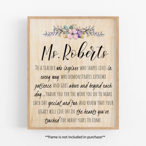 Teacher Appreciation Wood Print - Personalized Gift for Easter, Daycare, Retirement | Unique Appreciation Gift for Educators