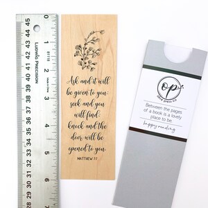 Matthew 7:7 Wood Bookmark Seek and You Will Find Christian Bookmark for Her Women Teen Small Gift Special for Birthday Graduation Event image 4