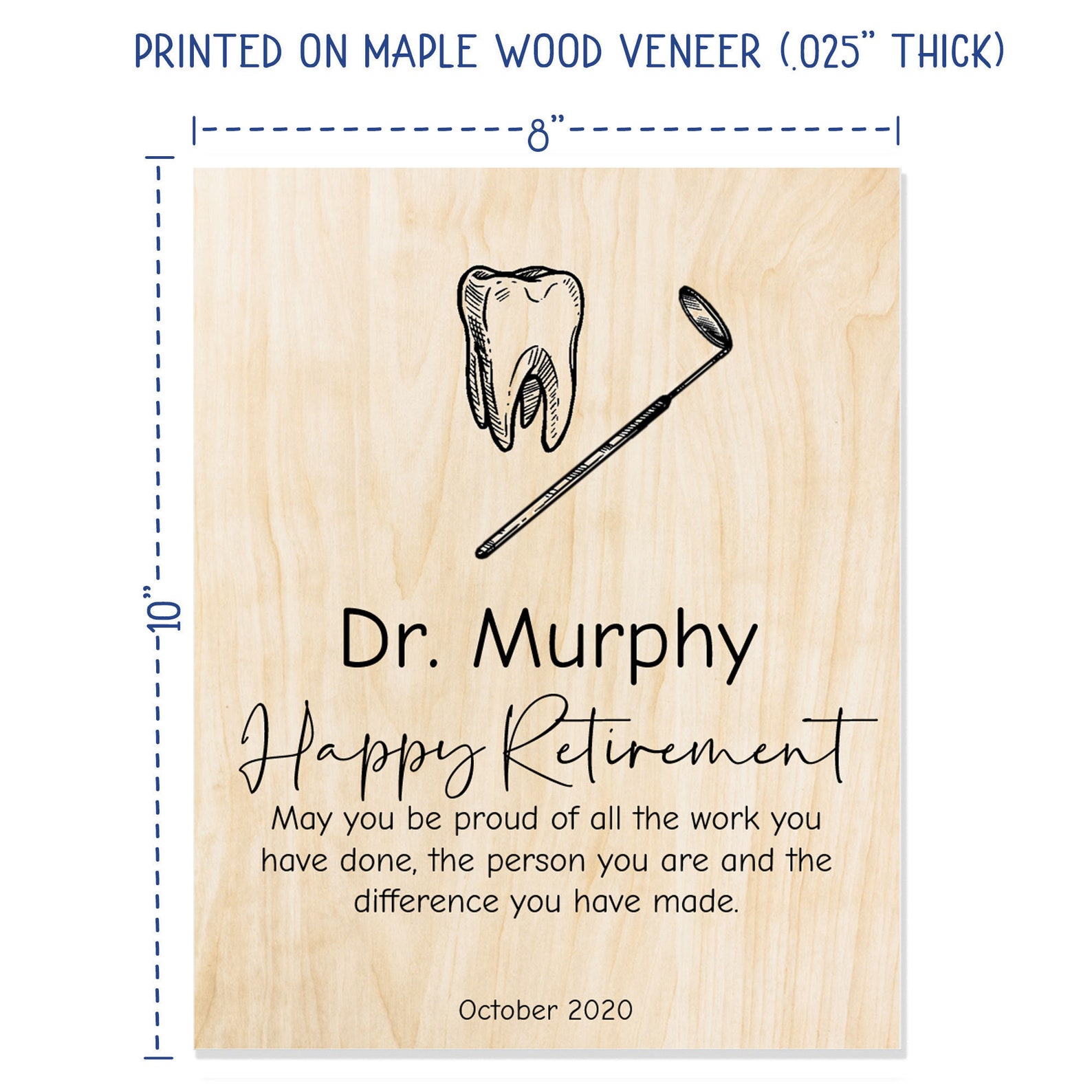 Retirement Gift for Dentist / Custom Wood Art / Personalized / Dental