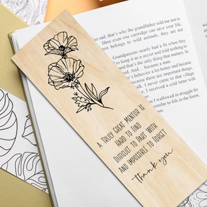 Mentor Gifts for Women / Wood Bookmark / Christmas Gift Ideas / Appreciation Gifts / Thank You Gift for Mentor / Bookworm /Personalized Gift image 1