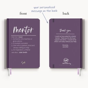 Luxury Personalized Journal for Mentor Unique Gift Idea Men Women Custom Notebook with Message on Back Christmas Gift for Coworker Birthday Purple