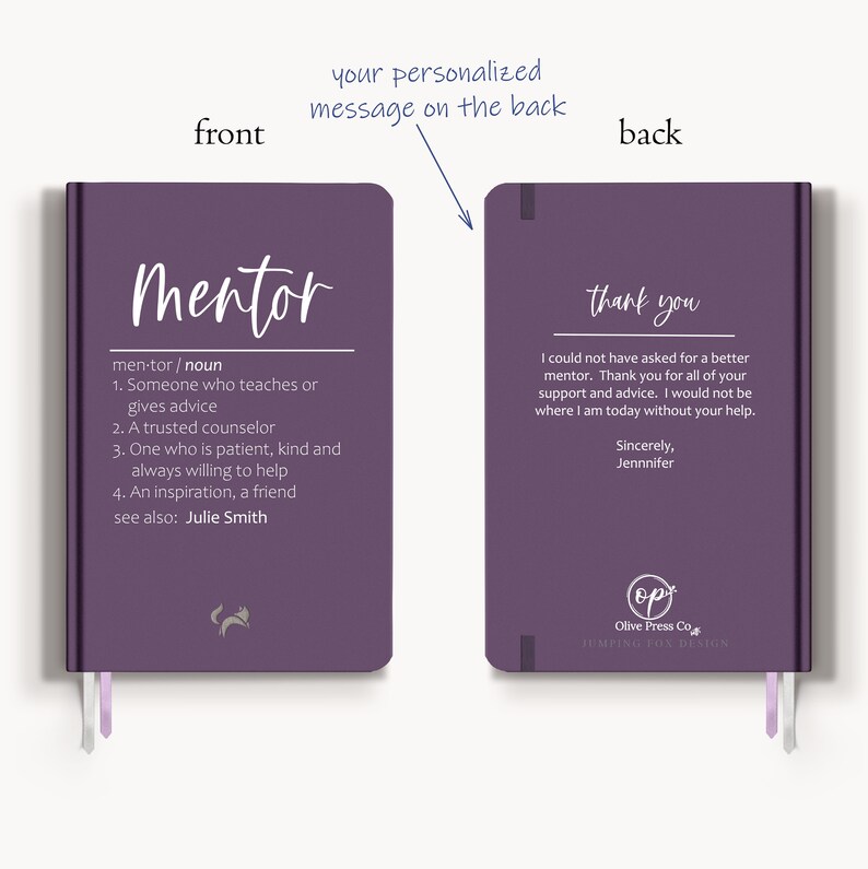 Luxury Personalized Journal for Mentor Unique Gift Idea Men Women Custom Notebook with Message on Back Christmas Gift for Coworker Birthday Purple