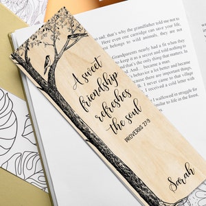 Personalized Wood Veneer Bookmark for Best Friend Proverbs 27 Christian Gift for Birthday unique gifts for female long distance book lover
